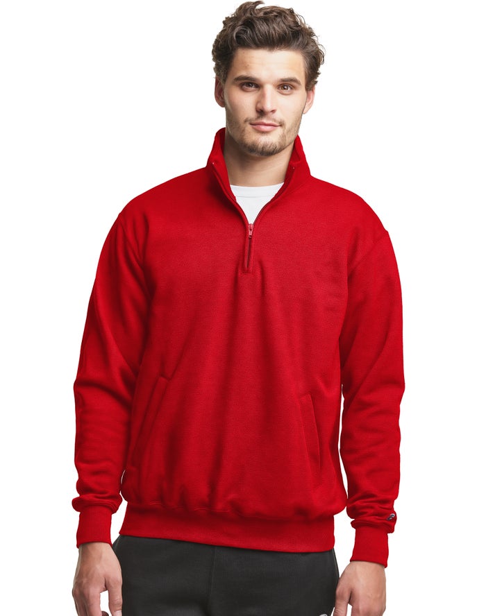 Champion Powerblend Fleece 1/4 Zip With Pockets Erkek Sweatshirt Kırmızı ( MOVDUL297 )